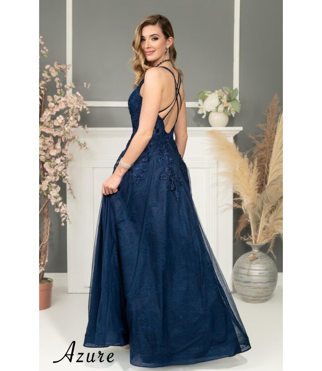 A8035 Robe Princesse Dos Lacé Marine