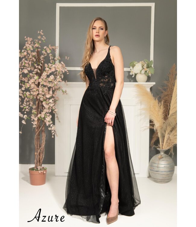 A8048 Robe Style Corset Avec Fente Noire