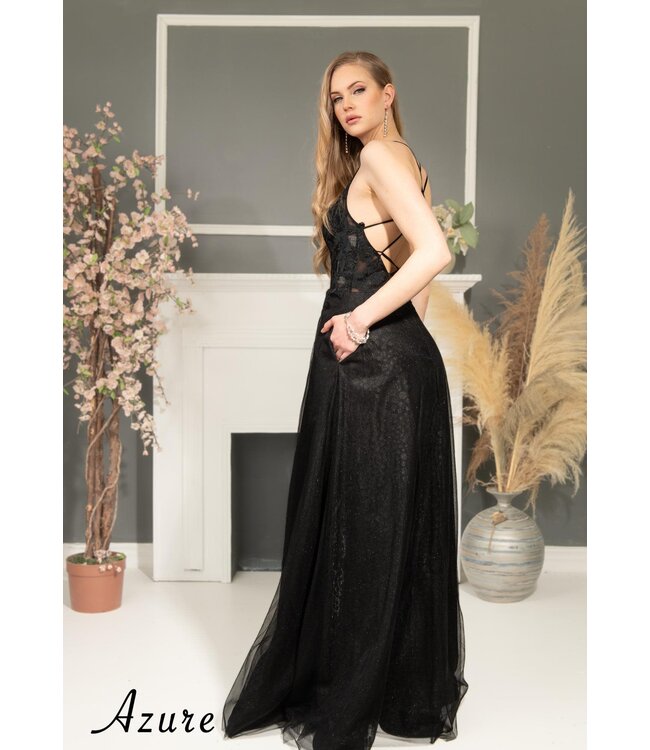 A8048 Robe Style Corset Avec Fente Noire