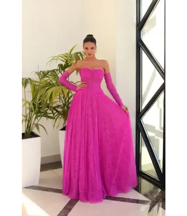 NC1005 Robe Corset Et Dentelle Magenta