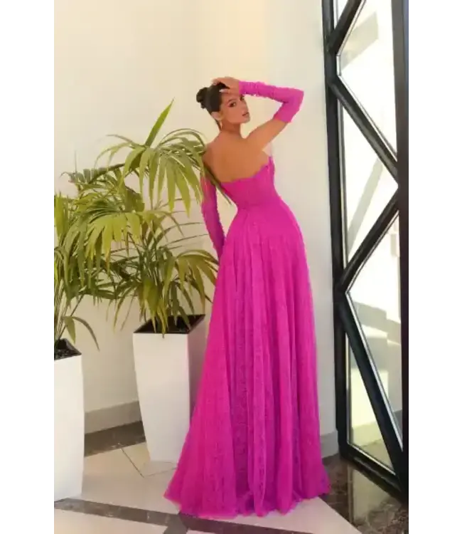 NC1005 Robe Corset Et Dentelle Magenta