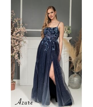 A8038 Robe Fluide Avec Fente Marine