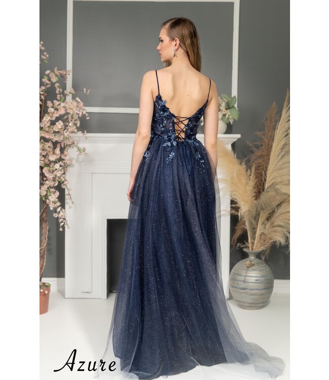 A8038 Robe Fluide Avec Fente Marine