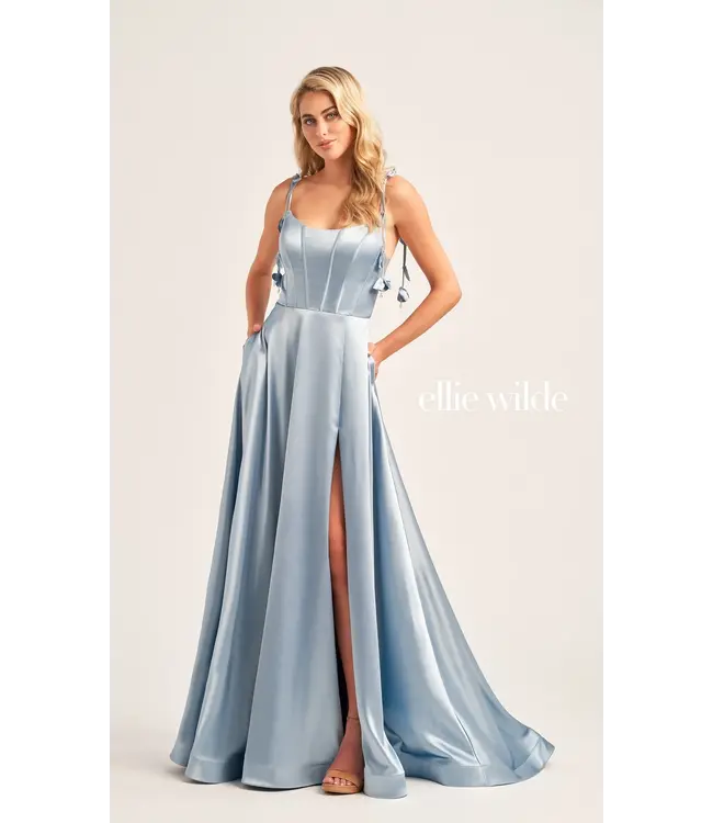 35215 Robe À Corset En Satin Bleu Misty