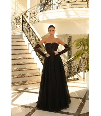 NC1005 Robe Corset en Dentelle Noire