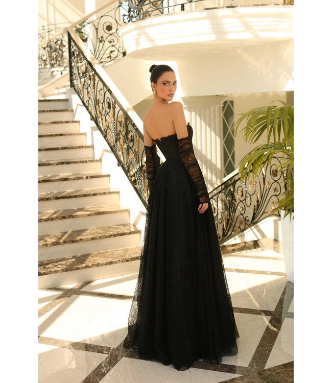 NC1005 Robe Corset en Dentelle Noire