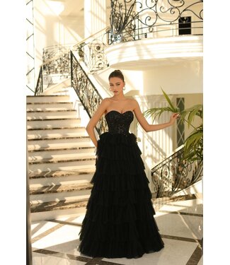 NC1045 Robe Corset Noire À Étage