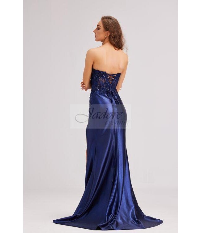 J23026 Robe Corset Et Fente Marine