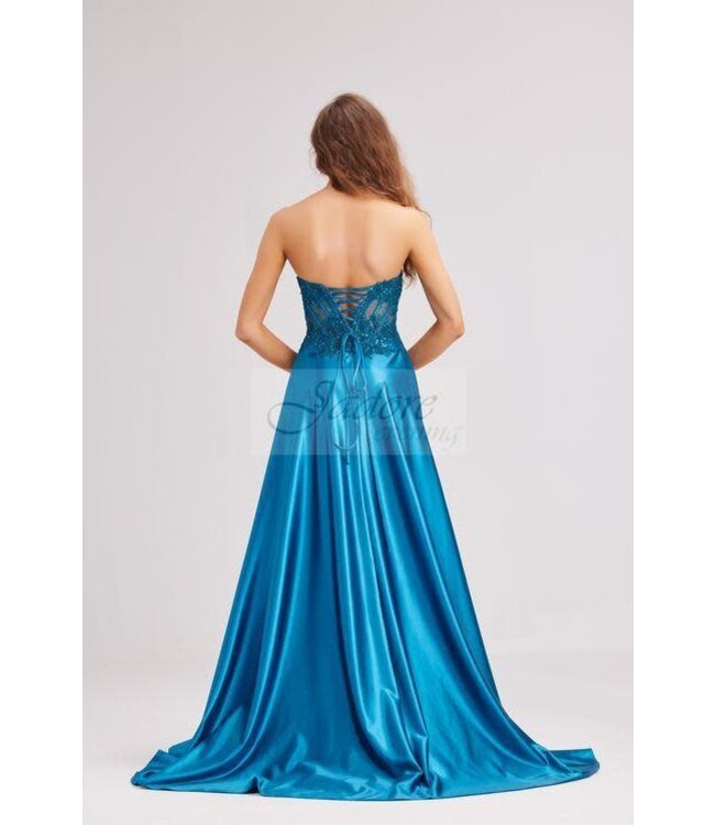 j23025 Robe Corset Avec Fente Teal
