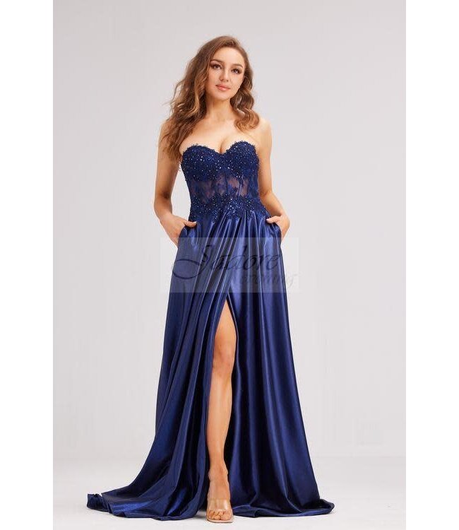 j23025 Robe Corset Avec Fente Teal