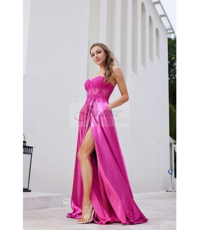 j23025 Robe Corset Avec Fente Rose Flamboyant