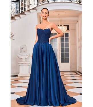 j24015 Robe Corset Et Satin Marine