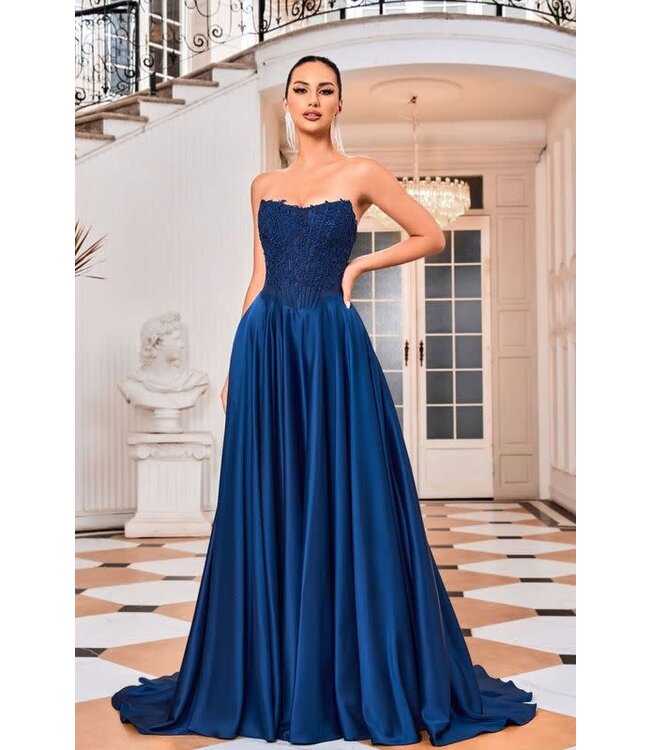 j24015 Robe Corset Et Satin Marine