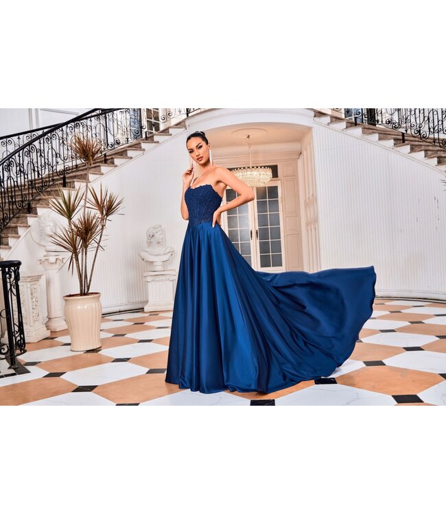 j24015 Robe Corset Et Satin Marine