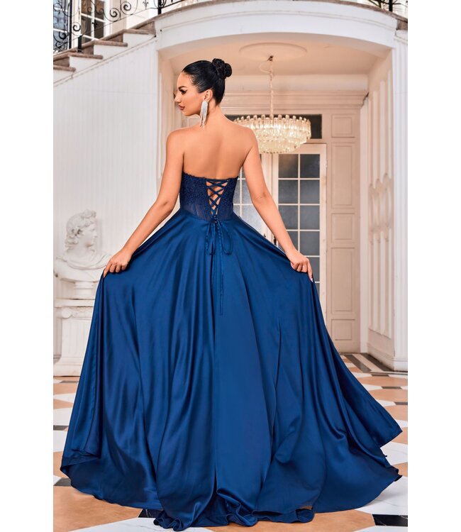 j24015 Robe Corset Et Satin Marine