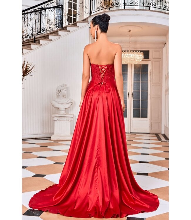 j24015 Robe Corset Et Satin Rouge