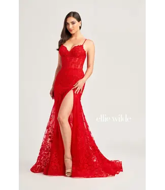 Ellie Wilde 35005 Robe Corset En Broderie Rouge