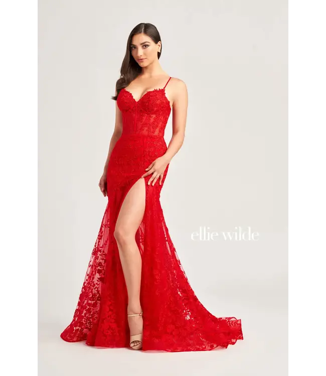 35005 Robe Corset En Broderie Rouge