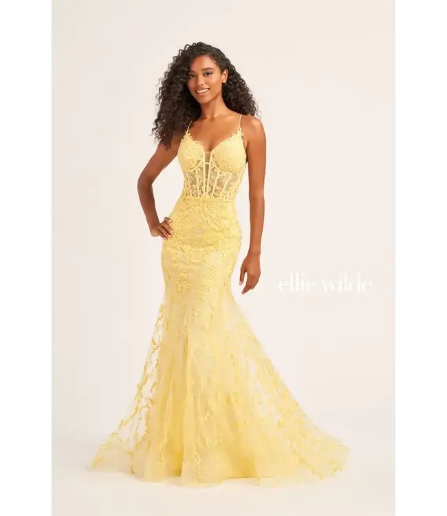 35010 Robe Sirène À Corset Jaune