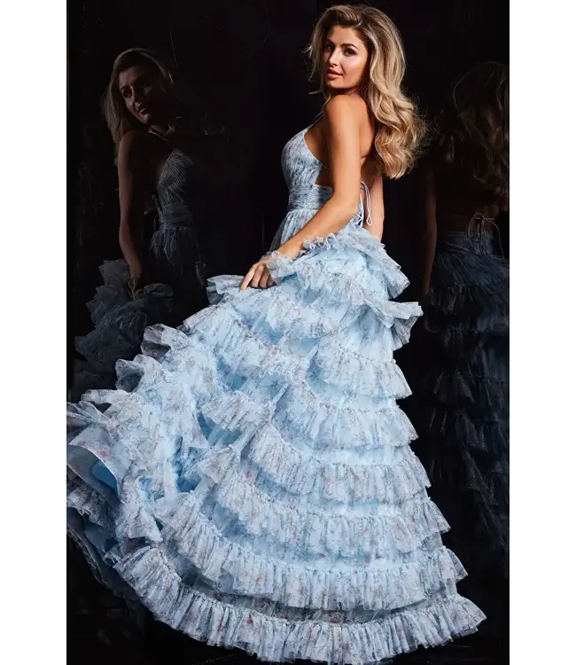 36571 Robe À Étages Bleu Fleurie Brillante