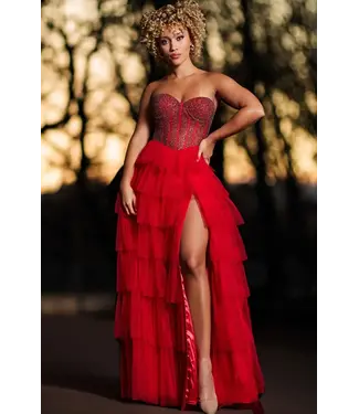 Jovani 38090 Robe Corset Rouge À Volant