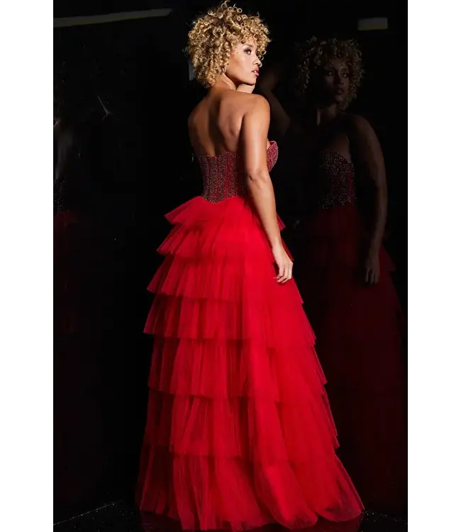 38090 Robe Corset Rouge À Volant