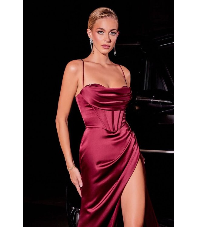3847 Robe En Satin Avec Dos Lacé Bourgogne