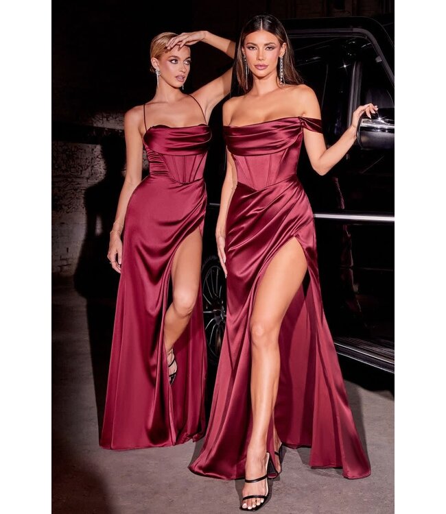 3847 Robe En Satin Avec Dos Lacé Bourgogne