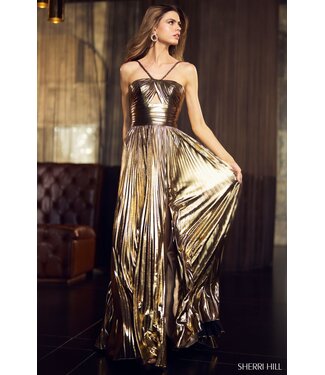 55930 Robe Fluide Jupe Plissée Or