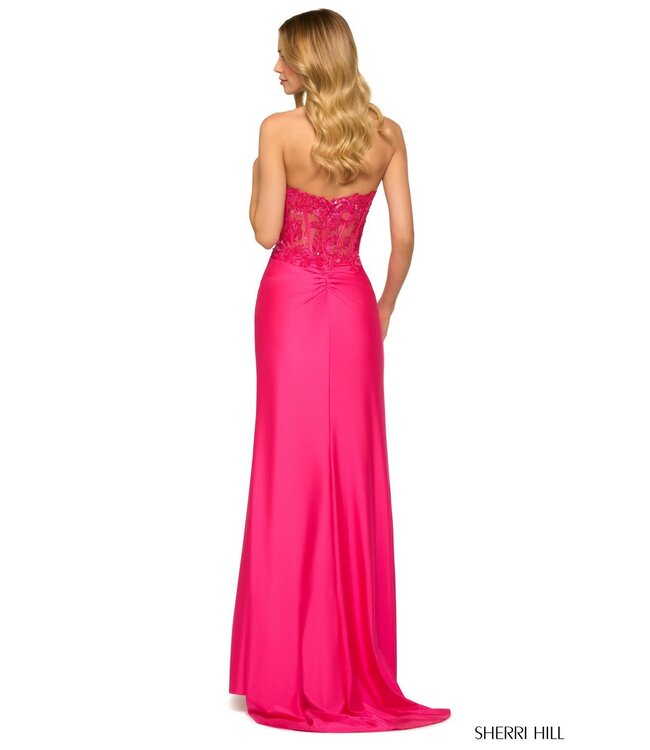 55334 Robe Corset Bas En Satin Fushia