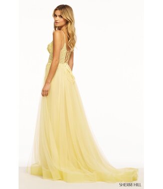 55998 Robe En Tulle Et Broderie Jaune