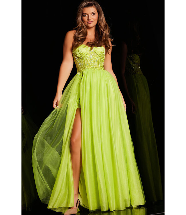 38656 Robe En Chiffon  Verte Lime