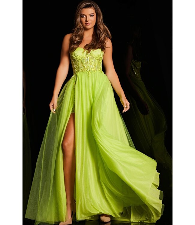 38656 Robe En Chiffon  Verte Lime