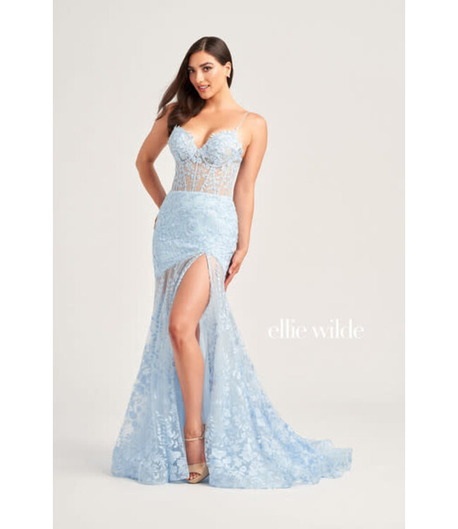 35005 Robe Corset En Broderie Bleu Poudre