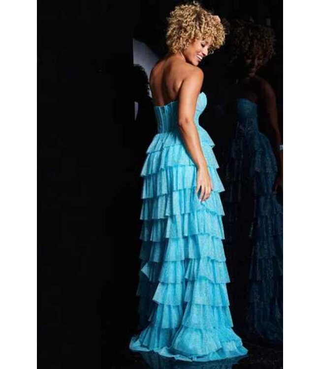 38167 Robe À Volant Brillante Turquoise