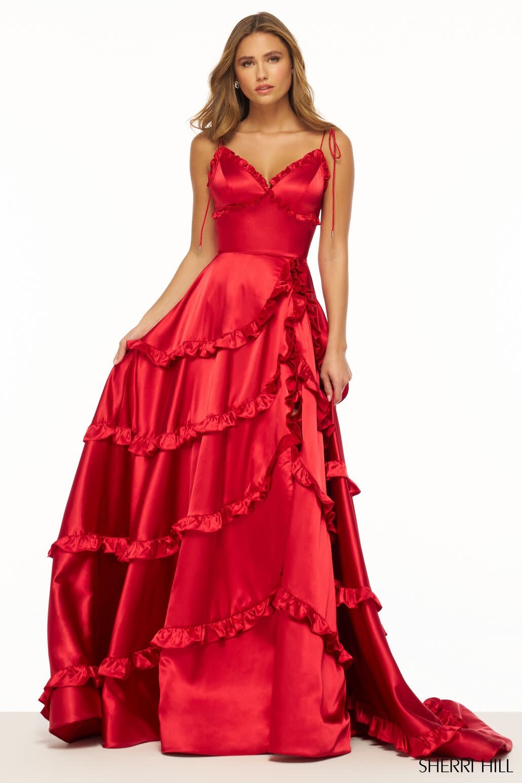 Robe à col carré sans manches rouge