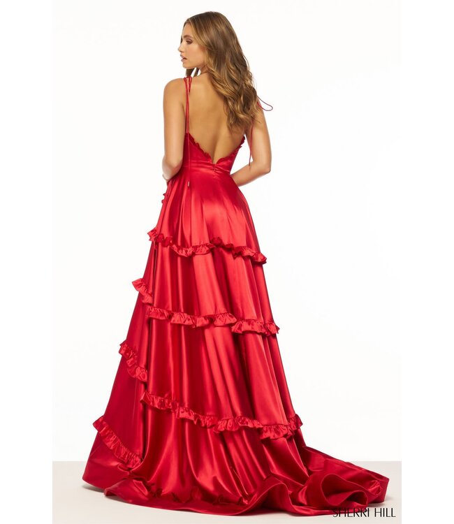 56353 Robe En Satin À Volant Rouge