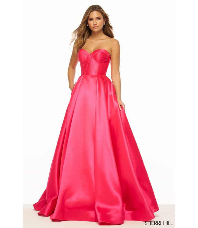 56133 Robe Corset En Satin Fuchsia