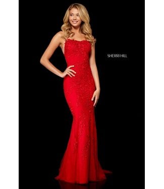 Sherri Hill 52338 Robe Ajustée Dos Lacé Émeraude