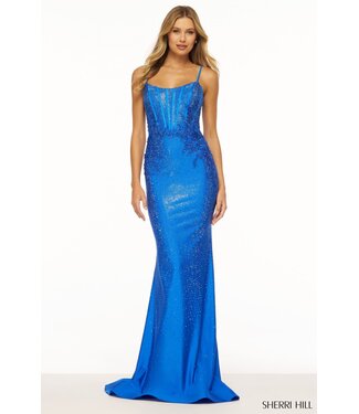 55988 Robe Moulante Avec Dentelle Bleu Royal