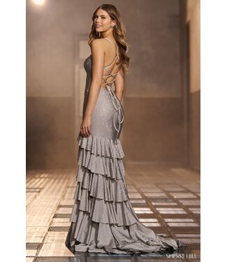 56529 Robe Ajustée à Volants Argent 56529 Robe Ajustée à Volants Argent