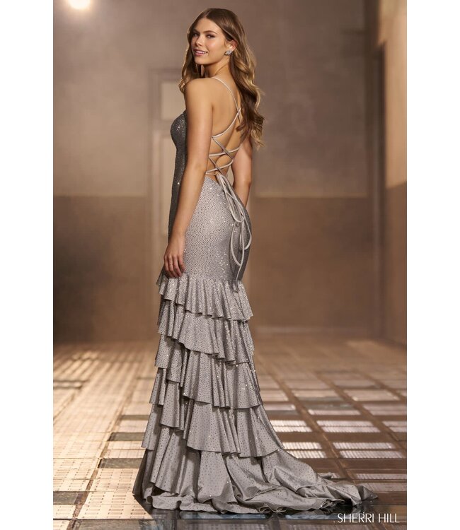 56529 Robe Ajustée à Volants Argent