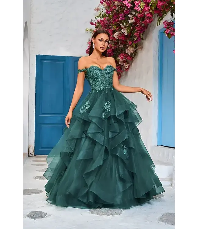 Jadore J25019 Robe Etagee En Tulle Emeraude Mirage