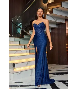 J25023 Robe Corset Brillante Marine