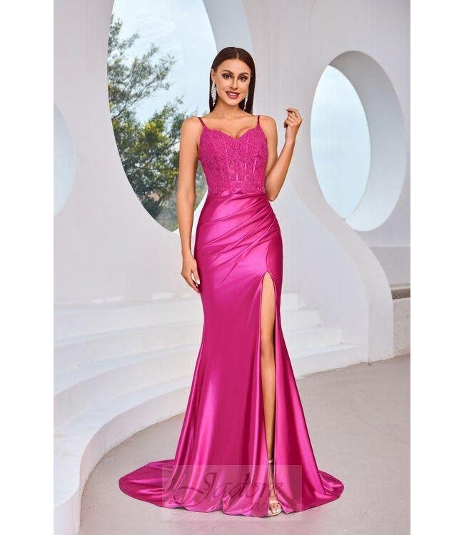 J25041 Robe Corset Ajustée Fuchsia