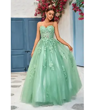J25029 Robe En Tulle À Corset Floral Vert Sauge