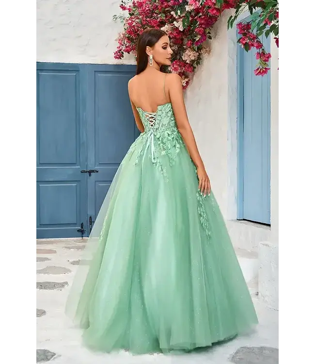 J25029 Robe En Tulle À Corset Floral Vert Sauge