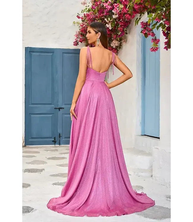 J25009 Robe Fluide Scintillante Rose