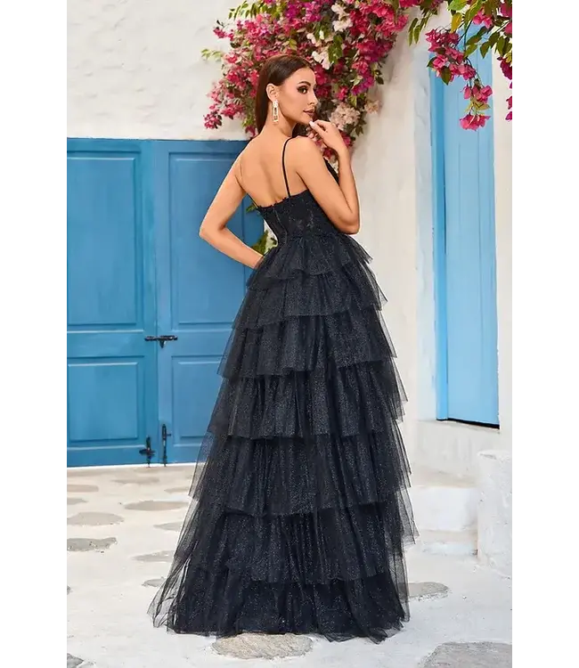 J25040 Robe À Étages Noire