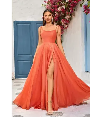 J25009 Robe Fluide Scintillante Orange